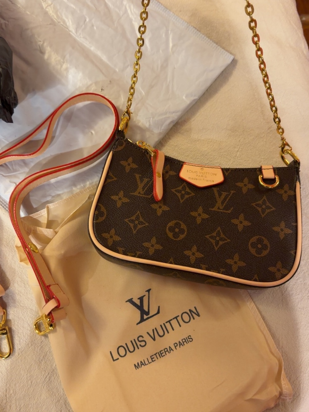 Louis Vuitton Monogram Shoulder Pochette with Pink Trim and Red Edge